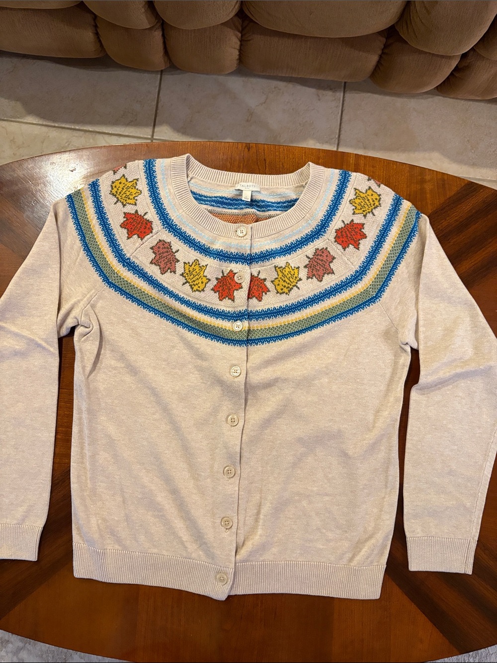 Talbots Women’s Autumn Leaf Yoke Cream Cardigan